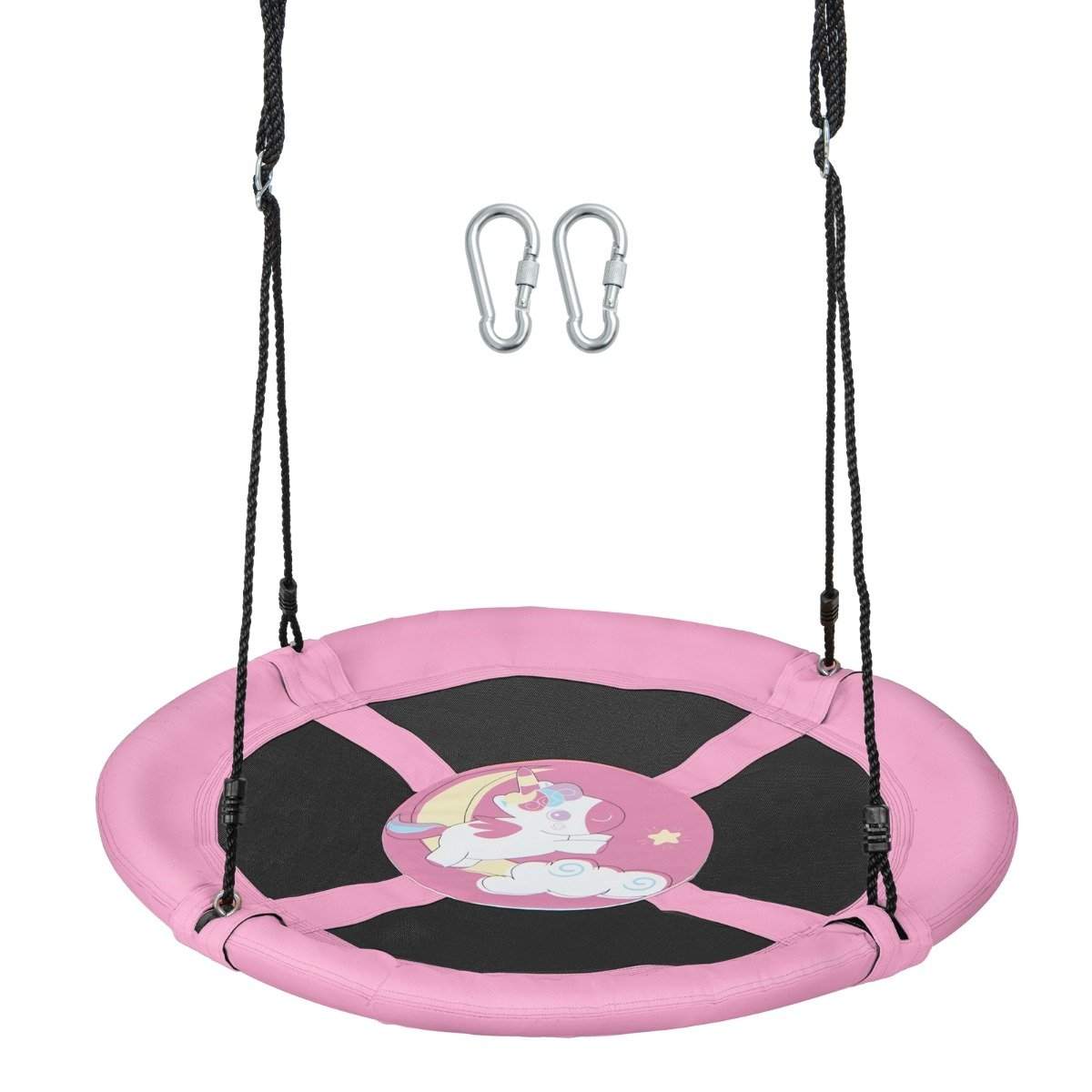 Diameter 100 cm redegynge med justerbare reb, hængegynge, børnegynge, rund gynge, pink