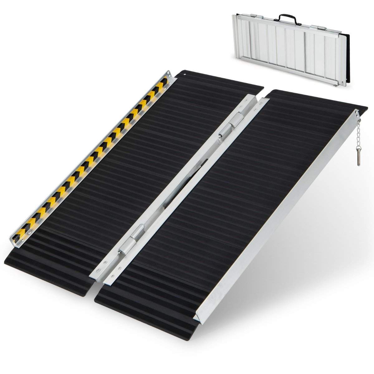 91 x 74 cm kørestolsrampe, bærbar & skridsikker folderampe, bærende op til 272 kg, aluminium