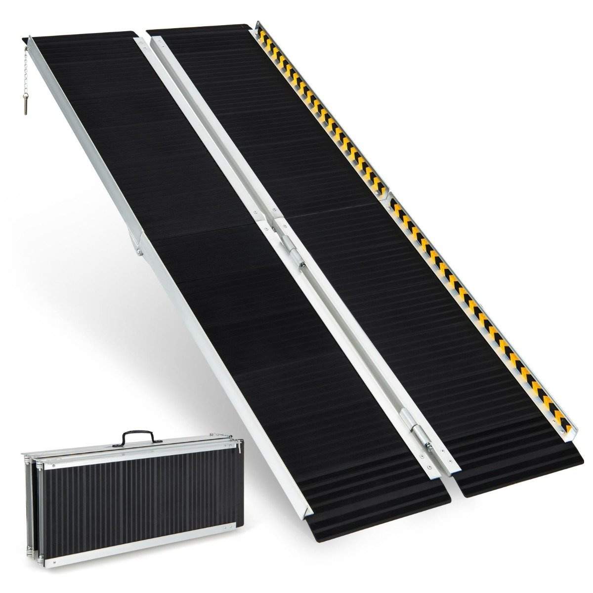 183 x 74 cm kørestolsrampe Bærbar og skridsikker folderampe op til 272 kg last aluminium