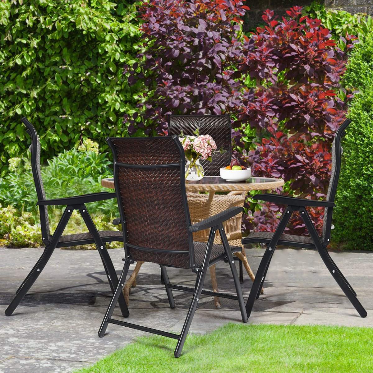Trädgårdsstol polyrattan hopfällbar stol med 5-vägs justerbart ryggstöd 69 x 58 x 85 - 112 cm | Hem & Hobby | Pryloteket
