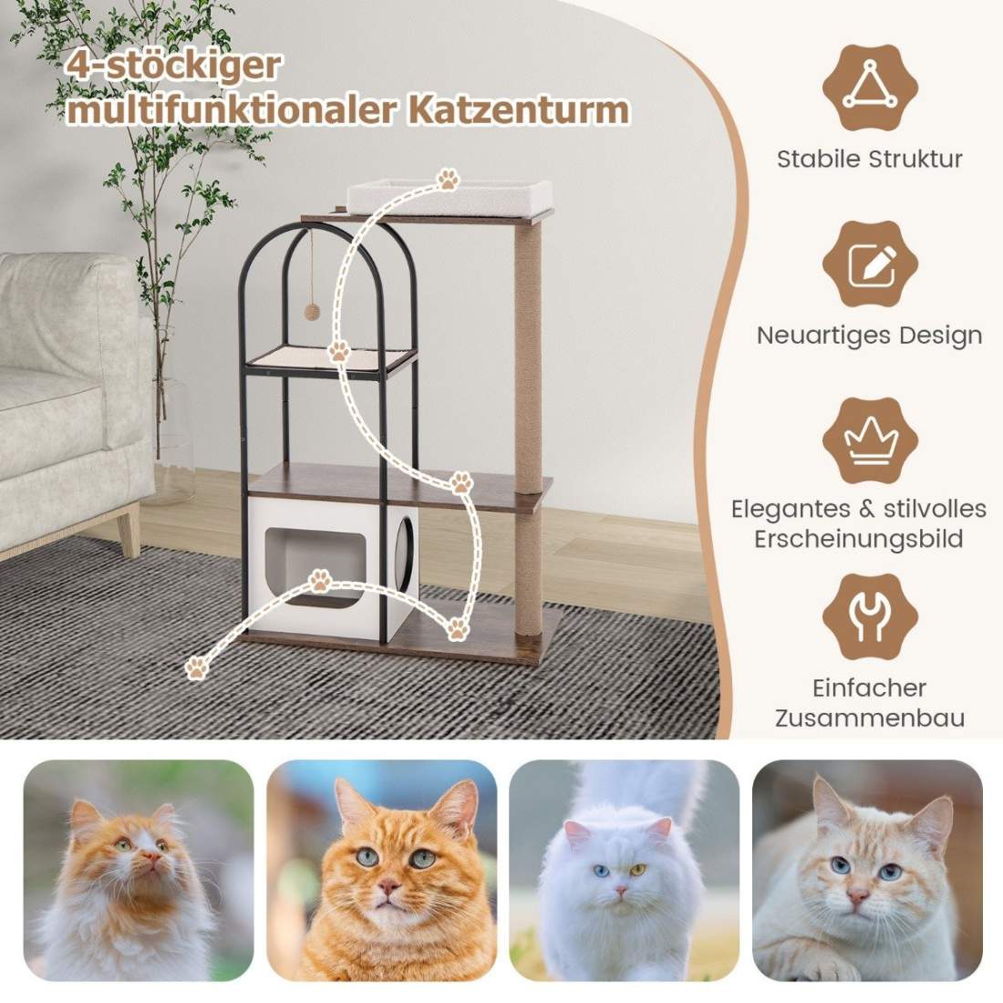Skrapstolpe med kattgrotta 118cm kattträd med avtagbar kattsäng & boll & skrapmatta | Hem & Hobby - Husdjur - Katt - Katträd | Pryloteket