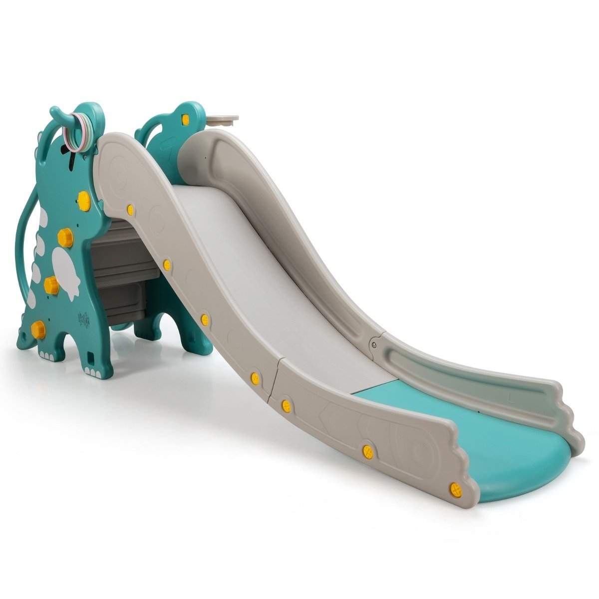 4-i-1 Dinosaur Slide Klatre- og glidende legesæt til babyer med Basketball Hoop 188 x 65 x 80 cm