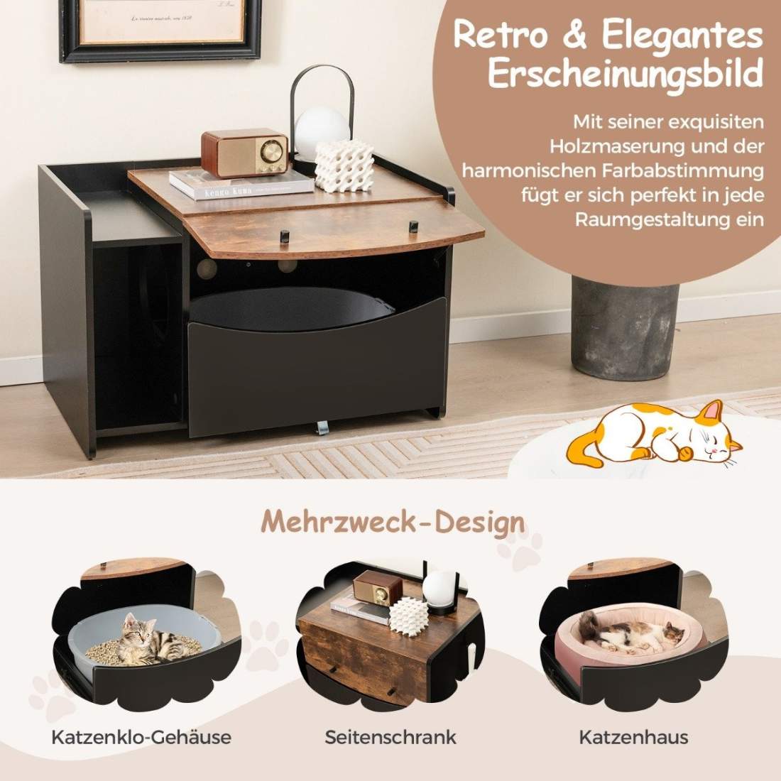 Kattskåp för katttoalett katthus med utdragbar låda & ingång & krok & vikdörr 78 x 50 x 51,5 cm | Hem & Hobby - Hem & Hushåll - Tvätt | Pryloteket