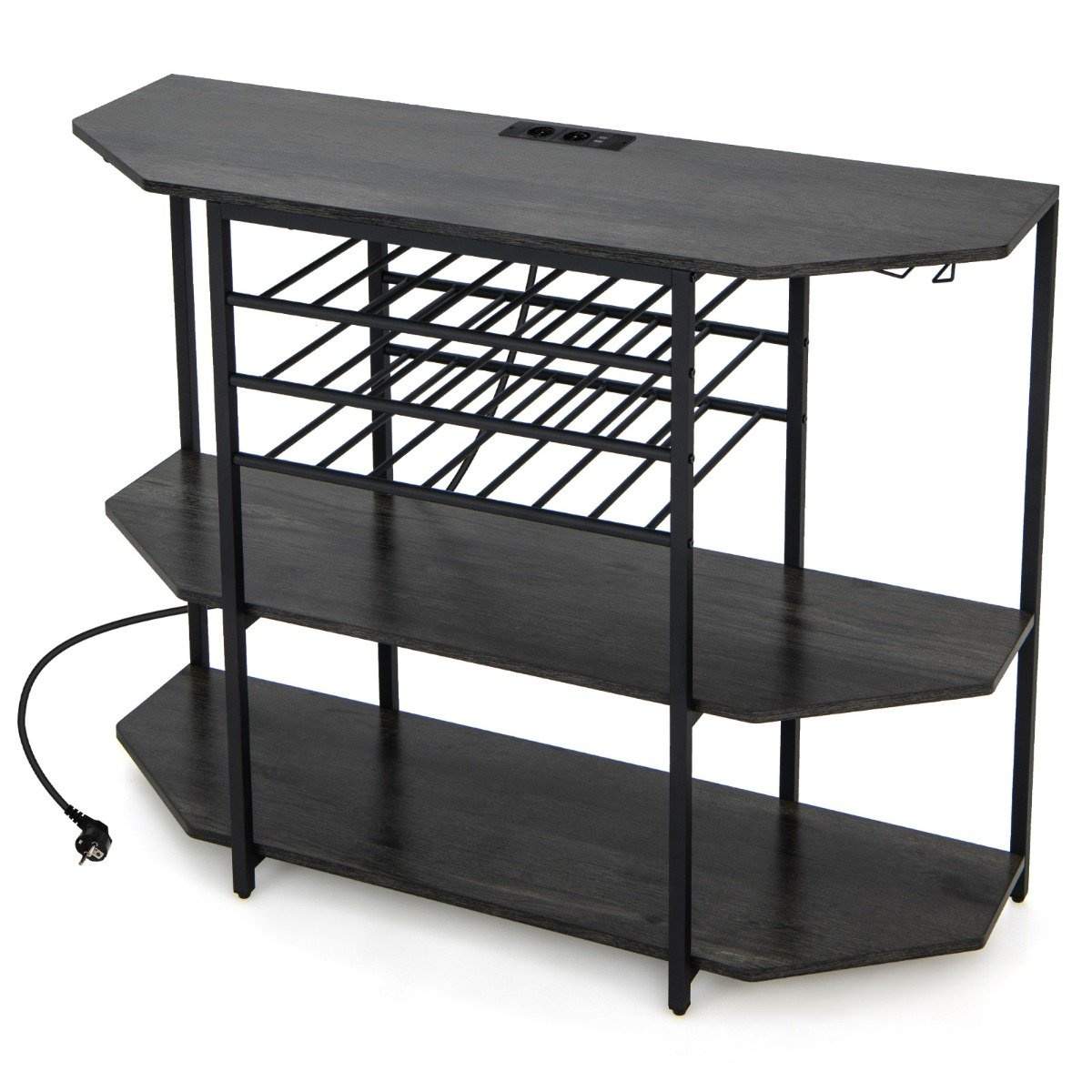 3-vånings industriellt vinställ med uttag & flaskställ & glashållare Vinbarsskåp Grå | Hem & Hobby - Hem & Hushåll - Kök - Köksredskap | Pryloteket