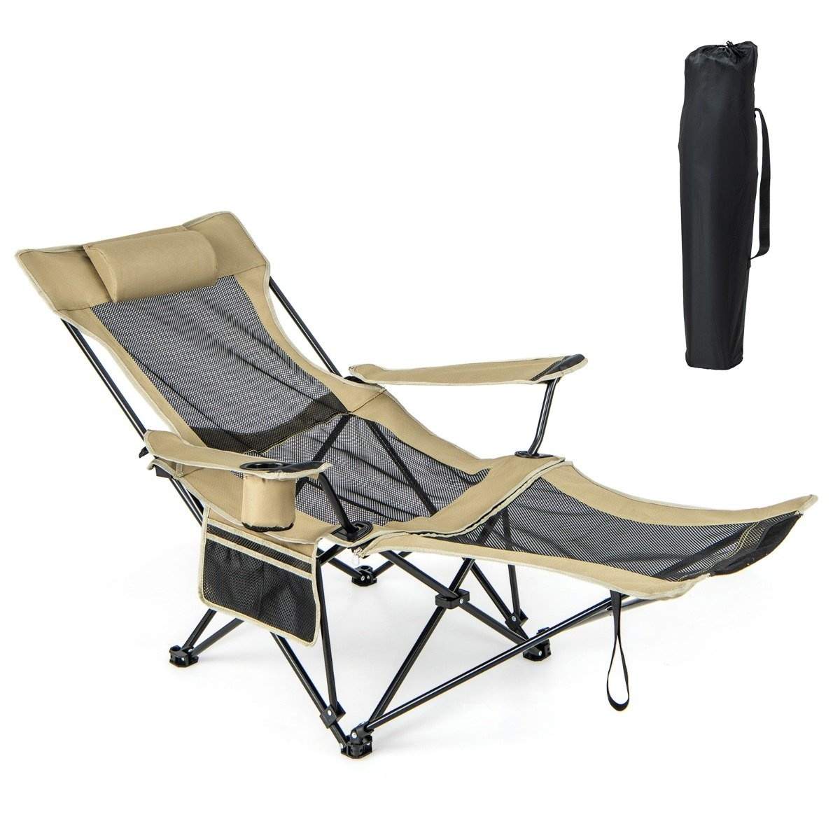 Campingstol med avtagbart fotstöd & justerbart ryggstöd & mugghållare Khaki | Hem & Hobby | Pryloteket