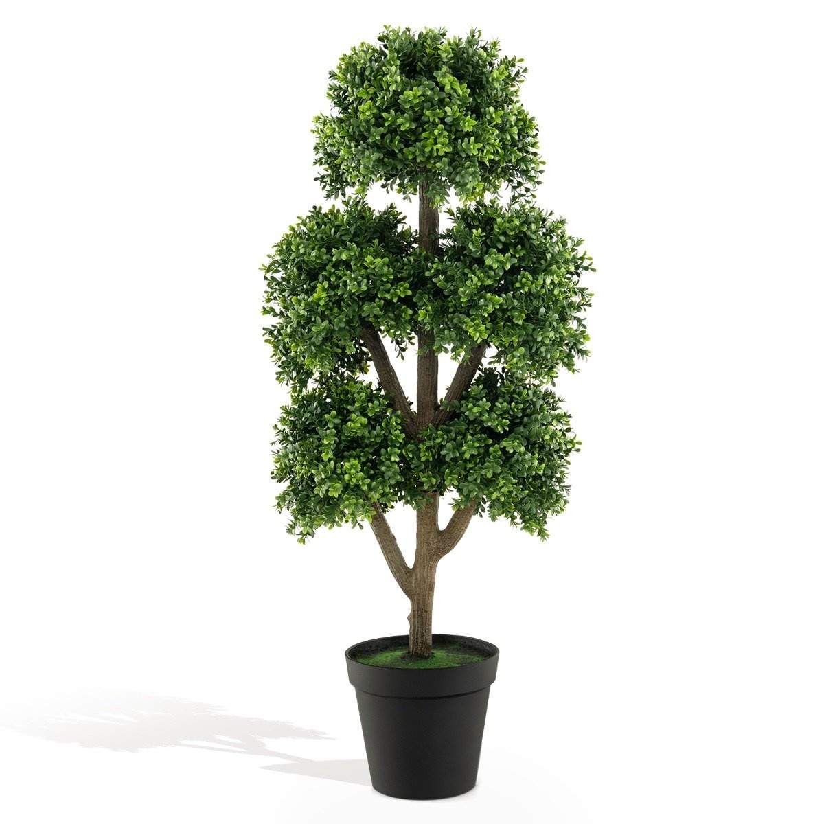 115 cm kunstig buksbom i potte med 5 kugler kunstig plante dekorativt plantekugletræ