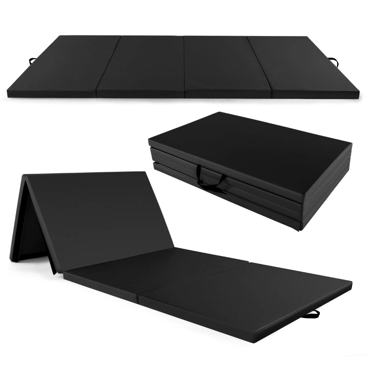 300 x 117 x 5 cm pehmeä tekonahasta valmistettu lattiamatto kiipeilykiinnikkeellä ja kantokahvalla, musta