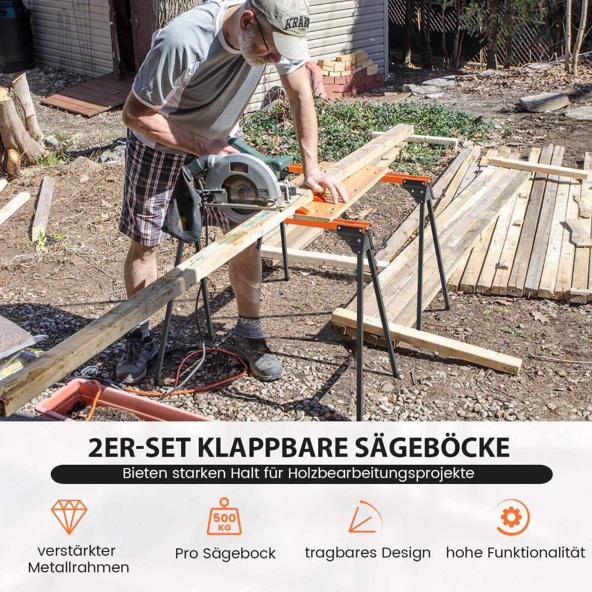2 x såghäst arbetsbock hopfällbar ställningsbock rymmer upp till 500 kg 96,5 x 47 x 76 cm | Hem & Hobby | Pryloteket