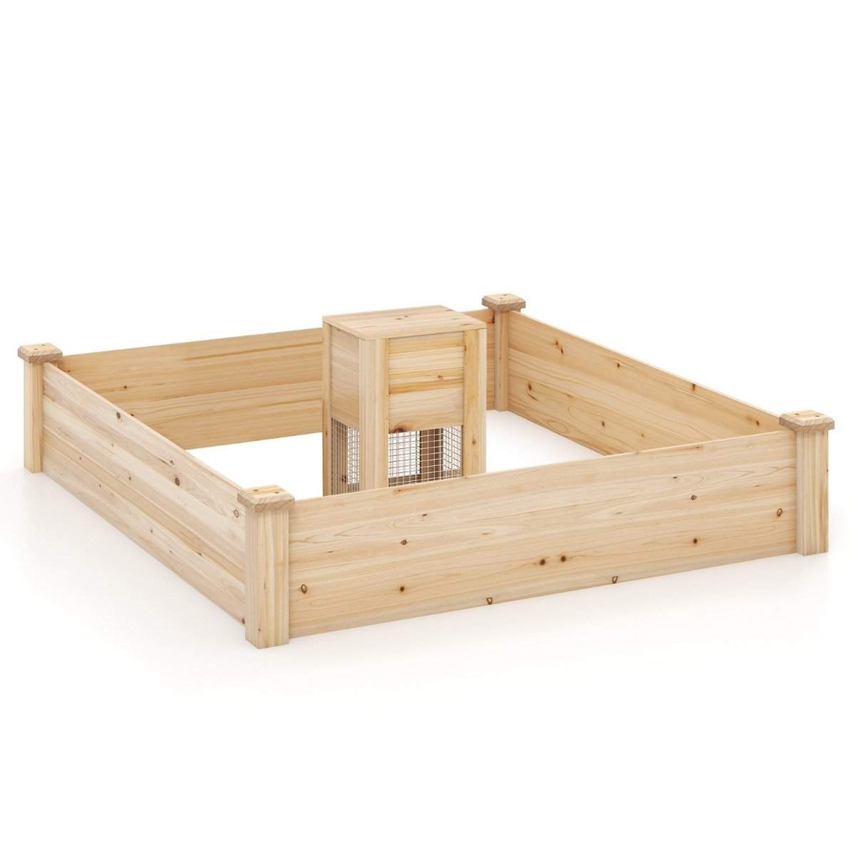 Højbed med kompostbeholder træhaveseng 300 L kapacitet plantekasse 124 x 124 x 25,5 cm