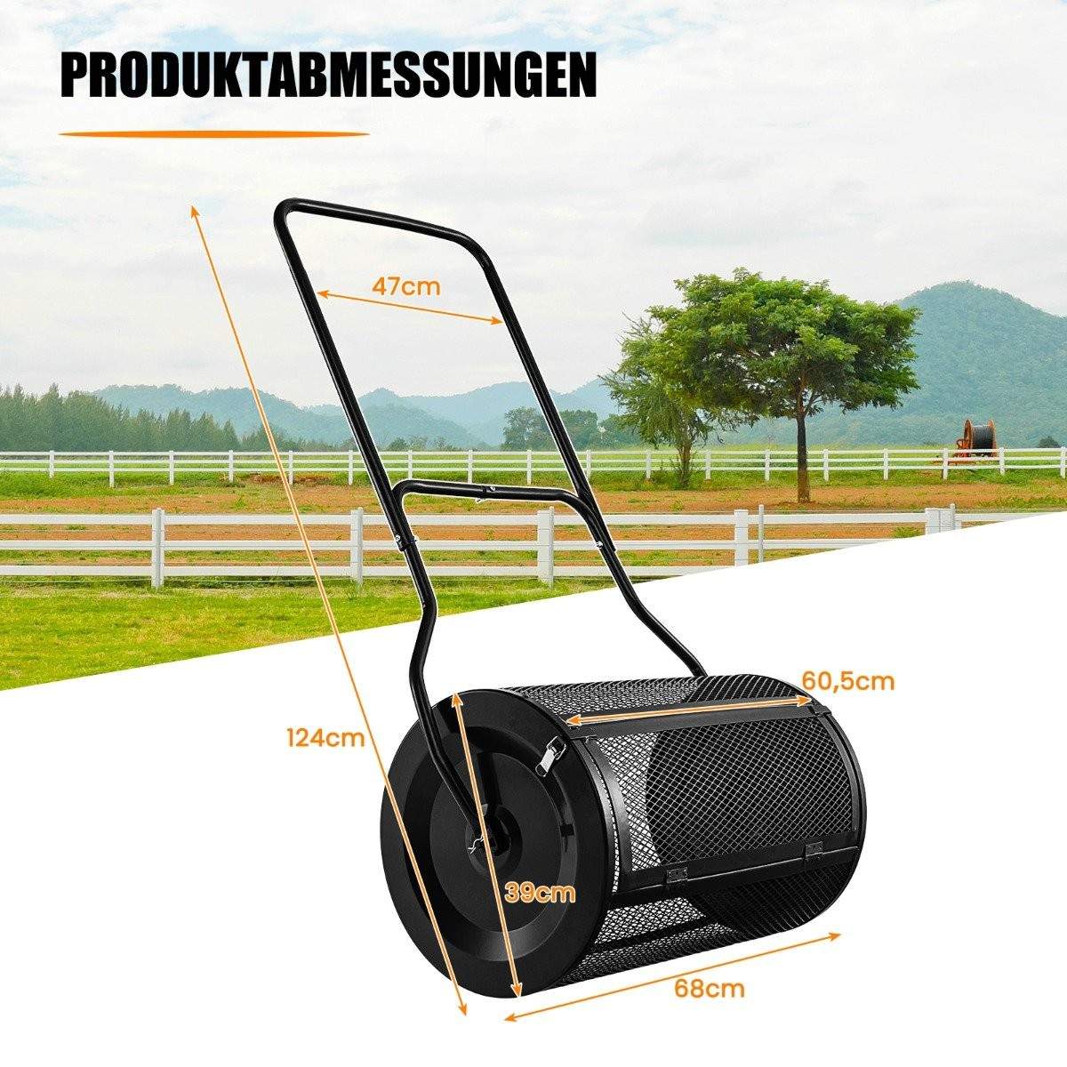 80L kompostspreder med U-håndtag & netkurv Tørvespreder Gødningsspreder Komposter Sort