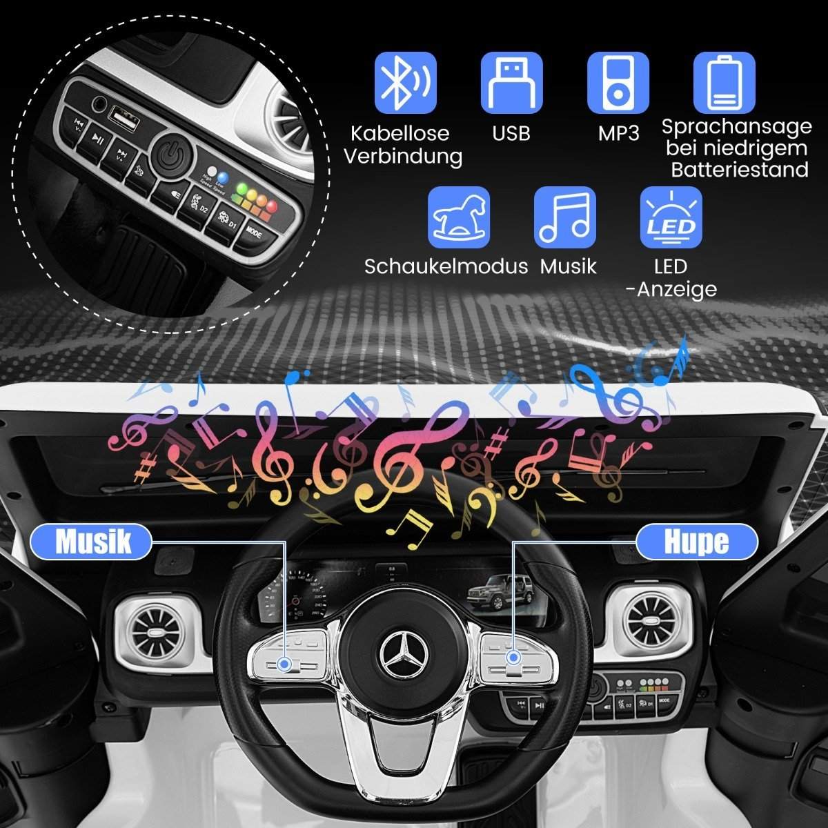 Elbil til børn Mercedes Benz G500 børnebil el med fjernbetjening hvid