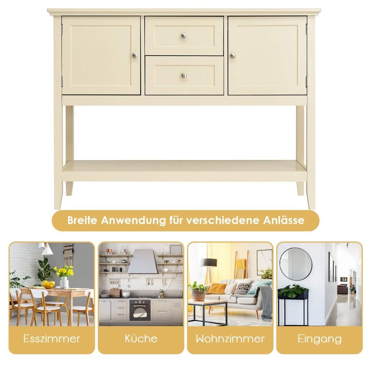 Konsolbord gangbord med 2 skuffer og skabe buffetbord sidebord træ hvid