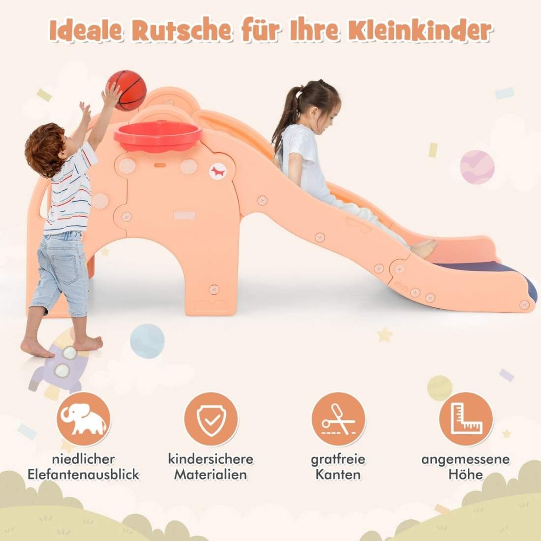 Slide Outdoor 4 in 1 barnrutschkana & tunnel & basketbåge & stege 187,5 x 75 x 77,5 cm Rosa | Leksaker & Spel - Leksaker - Lekset | Pryloteket