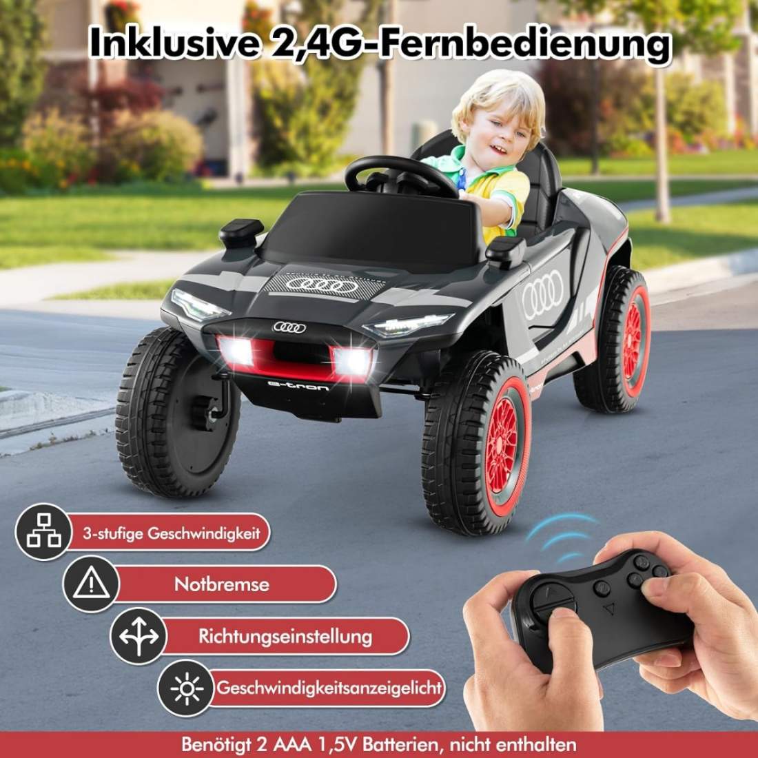 Audi elbil för barn 12V elbarnbil med fjärrkontroll & LED-lampor & 4 upphängningar grå | Elektronik - Speltillbehör - Nintendo - Nintendo Switch - Laddare | Pryloteket