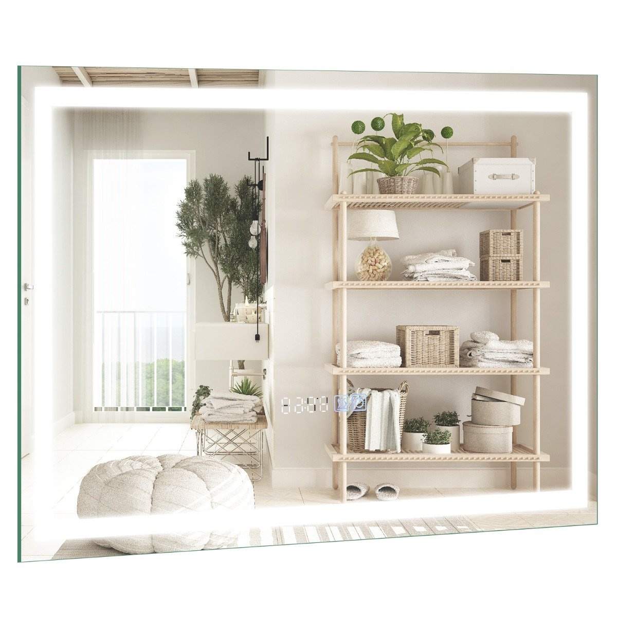 Badeværelsesspejl med anti-dug ur touch-afbryder & hukommelsesfunktion spejlvarme LED-spejl dæmpbart badeværelsesspejl 3000K-600