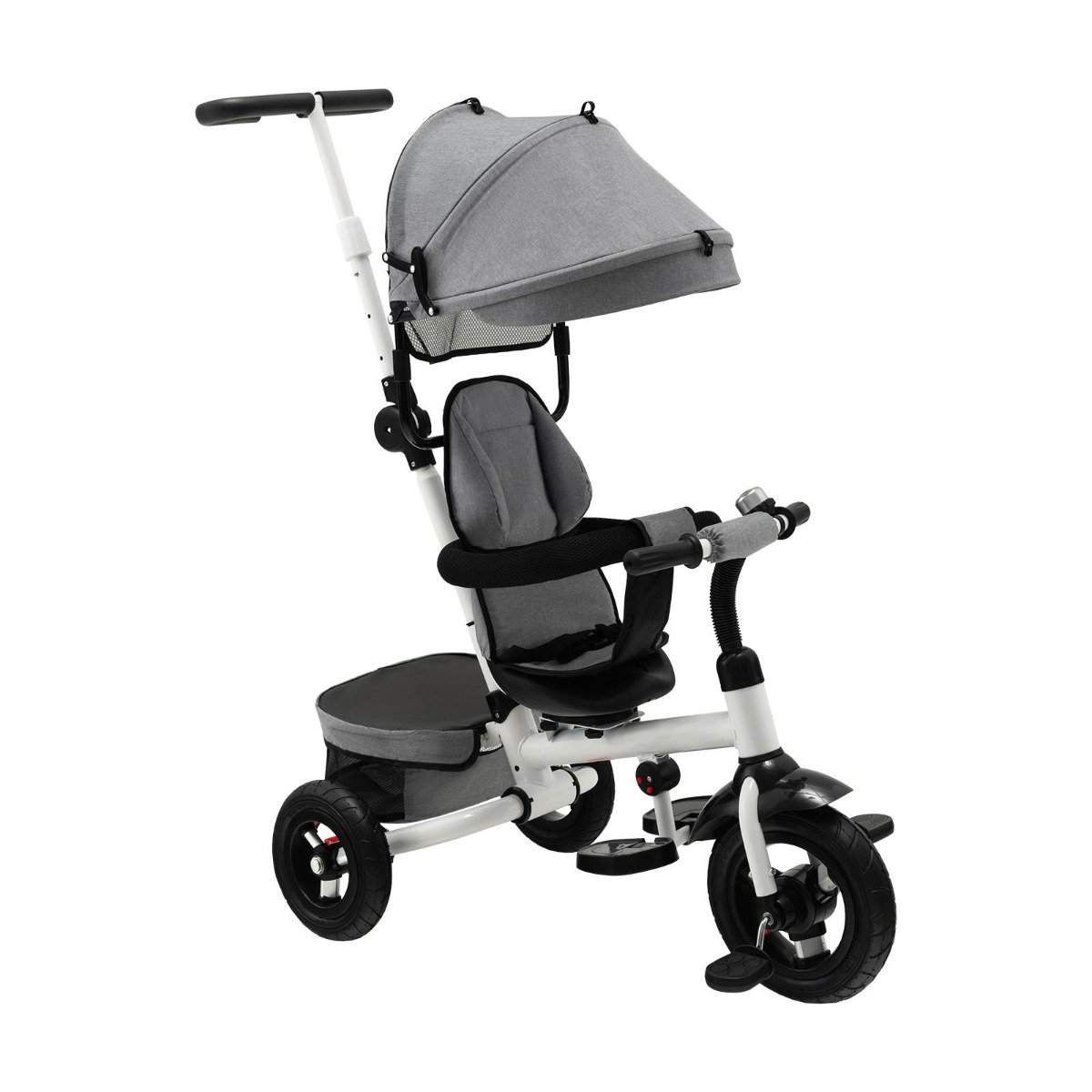 7 i 1 trehjulet cykel til børn med vendbart sæde og justerbar baldakin og skubbehåndtag balancecykel grå