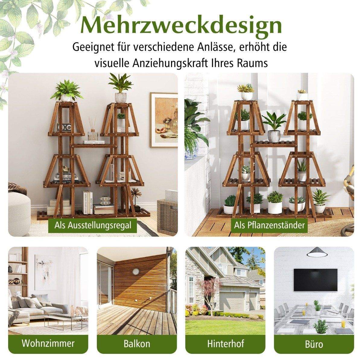 Plantehylde træplantetrappe trapezformet blomsterhylde blomsterbænk plantestativ 113 x 27 x 114 cm brun