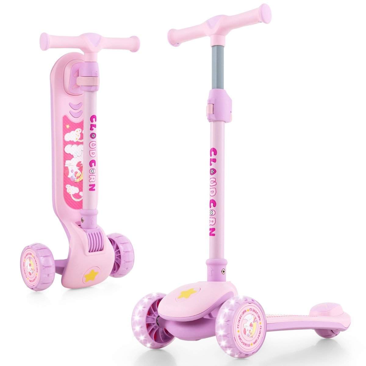 Hopfällbar barnskoter med PU LED-hjul och bakbroms, höjdjusterbar sparkcykel, rosa | Mode & Accessoarer - Smycken, Smyckesset & Tillbehör - Ringar | Pryloteket