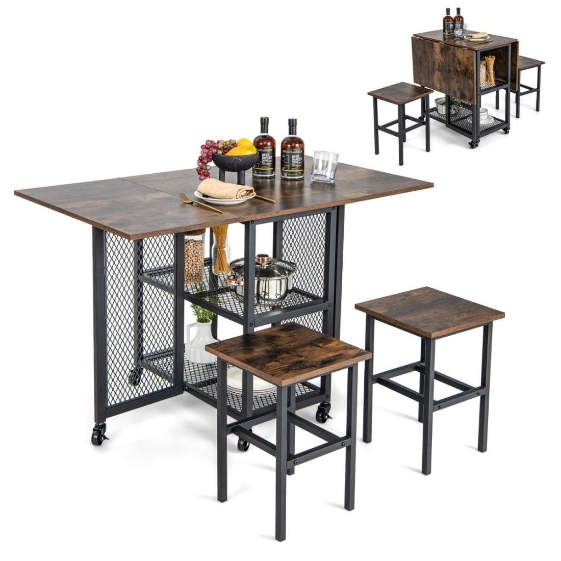 3 stycken Fällbart matbordsset Utdragbart matbord med 2 pallar och 2 näthyllor | Hem & Hobby - Hem & Hushåll - Kök - Köksförvaring - Kryddförvaring - Kryddburkar | Pryloteket