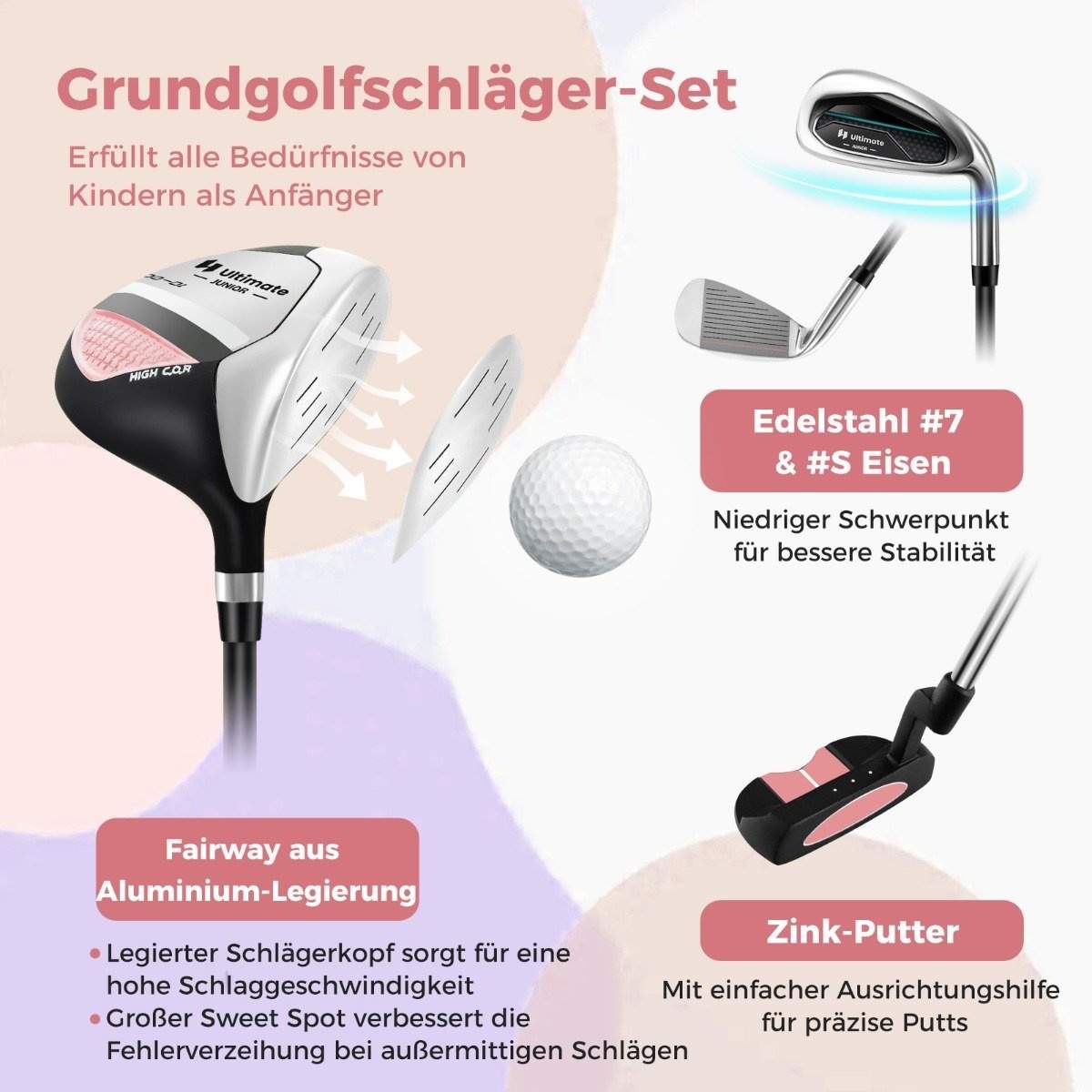 4-delat barngolfklubbset med golfbag och regnskydd för barn 8-10 år, rosa | Elektronik - Tillbehör Mobil & Surfplatta - Mobiltillbehör - Mobilkablar - Tillbehör | Pryloteket