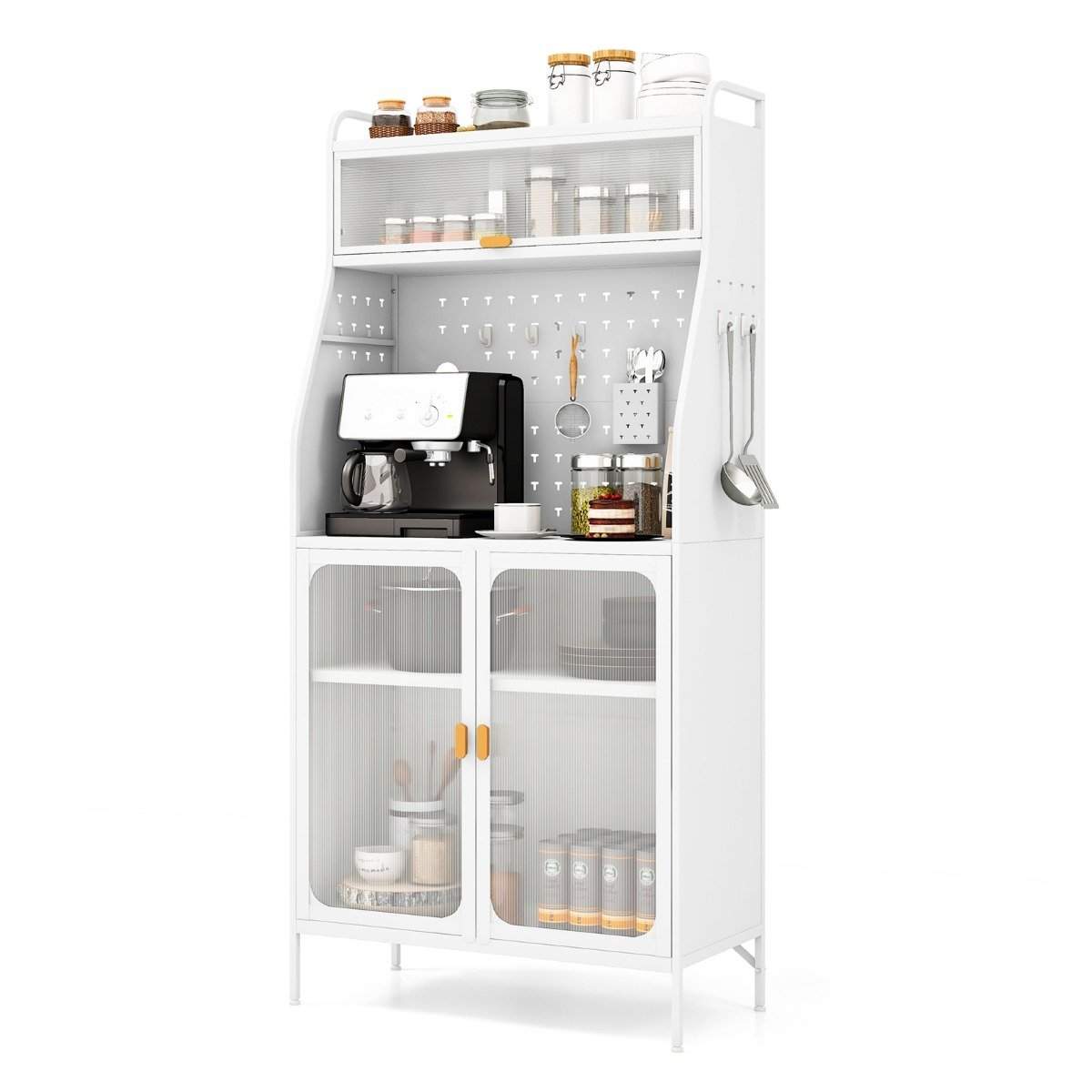 Køkkenskab køkkenbuffet med pegboard & justerbar hylde 76 x 36 x 161 cm hvid