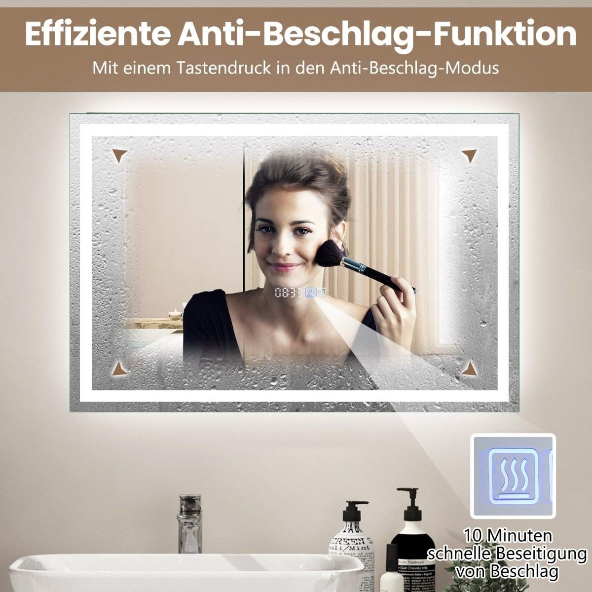 Badrumsspegel med anti-im klocka touch-omkopplare & minnesfunktion spegelvärme LED-spegel dimbar 3000K-6000K 75 x 50 cm | Sport & Fritid - Friluftsliv & Camping - Belysning | Pryloteket