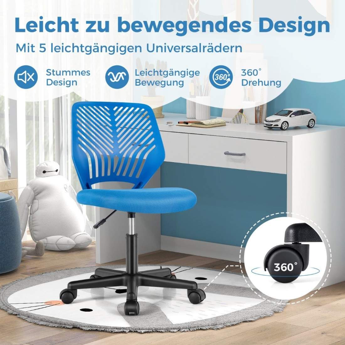 Arbetsstol för barn armlös barnstol 54 x 54 x 77-89 cm blå