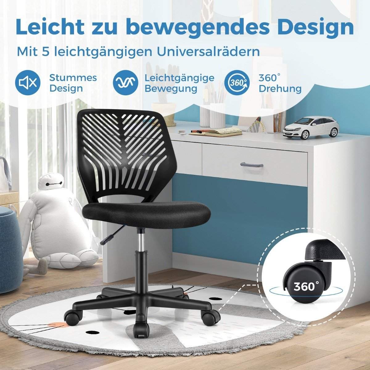 Skrivebordsstol til børn armløs børnebordsstol 54 x 54 x 77-89 cm sort