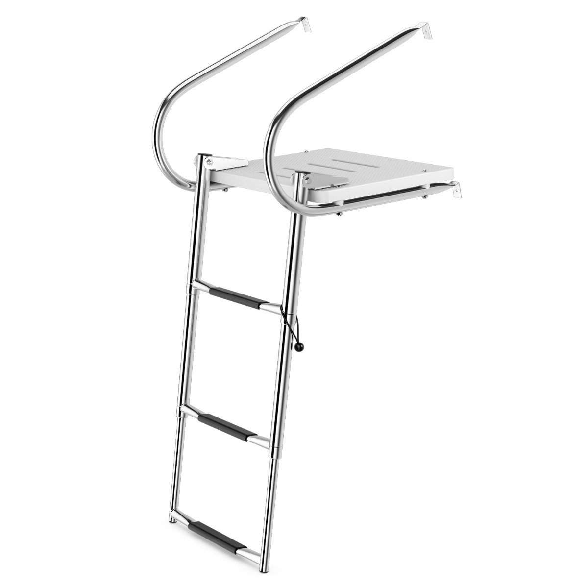 3-trins sammenfoldelig teleskopbådstige med glasfiberplatform og 2 håndlister 51,5 x 45 x 37,5 cm