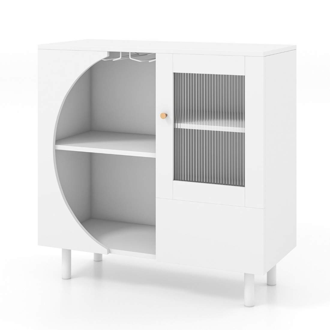 Bufféskåp med glasdörr & öppen hylla & metallben skänk 80 x 30 x 80 cm vit