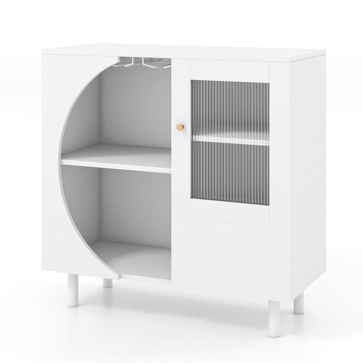 Buffetskab med glaslåge & åben hylde & metalben skænk 80 x 30 x 80 cm hvid