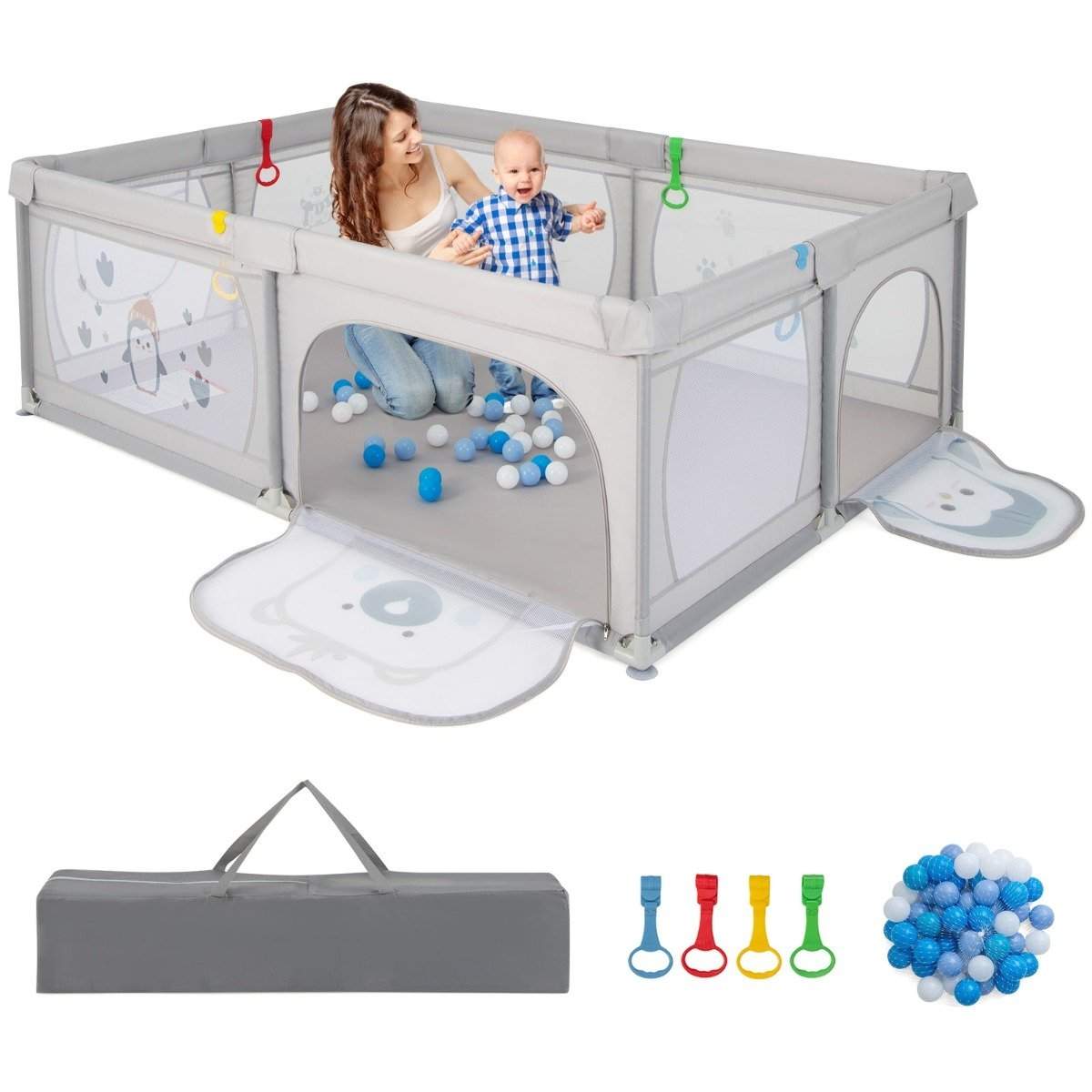 Babylekhage med 50 bollar & 2 dörrar & andningsbara mesh- och blixtlåspingviner | Leksaker & Spel - Leksaker - Övriga Leksaker - Bollar | Pryloteket