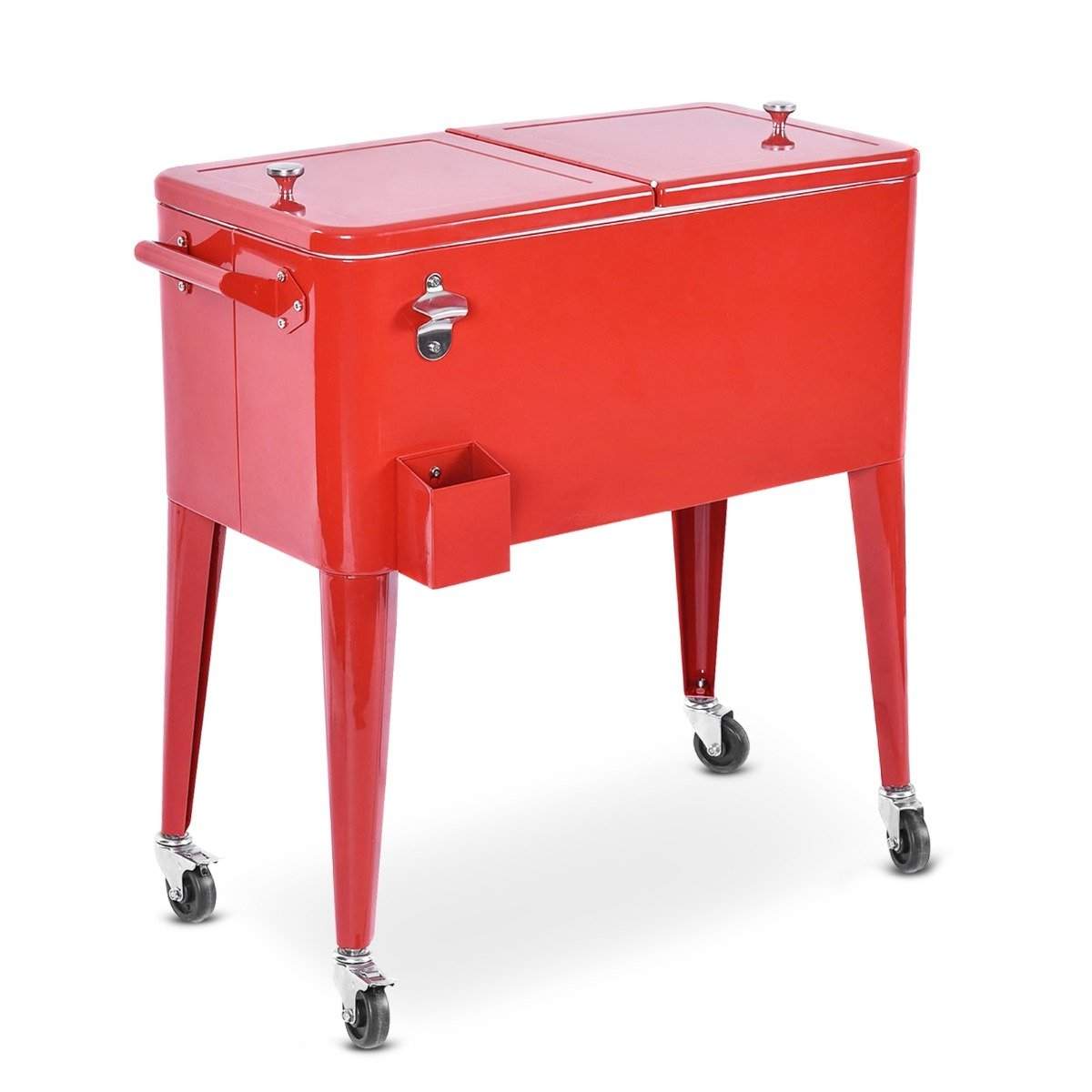 76L køleskabsvogn med hjul sidevogn mobil køleboks drikkevogn 91 x 48 x 87 cm rød