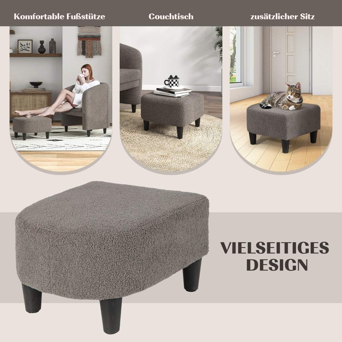 Moderne rund lænestol med skammel polstret klubstol med fodstøtte grå