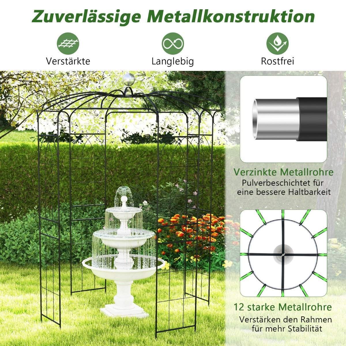 Rose bue metal rose pavillon havebue til klatreplanter buegang have 206 x 206 x 286 cm sort