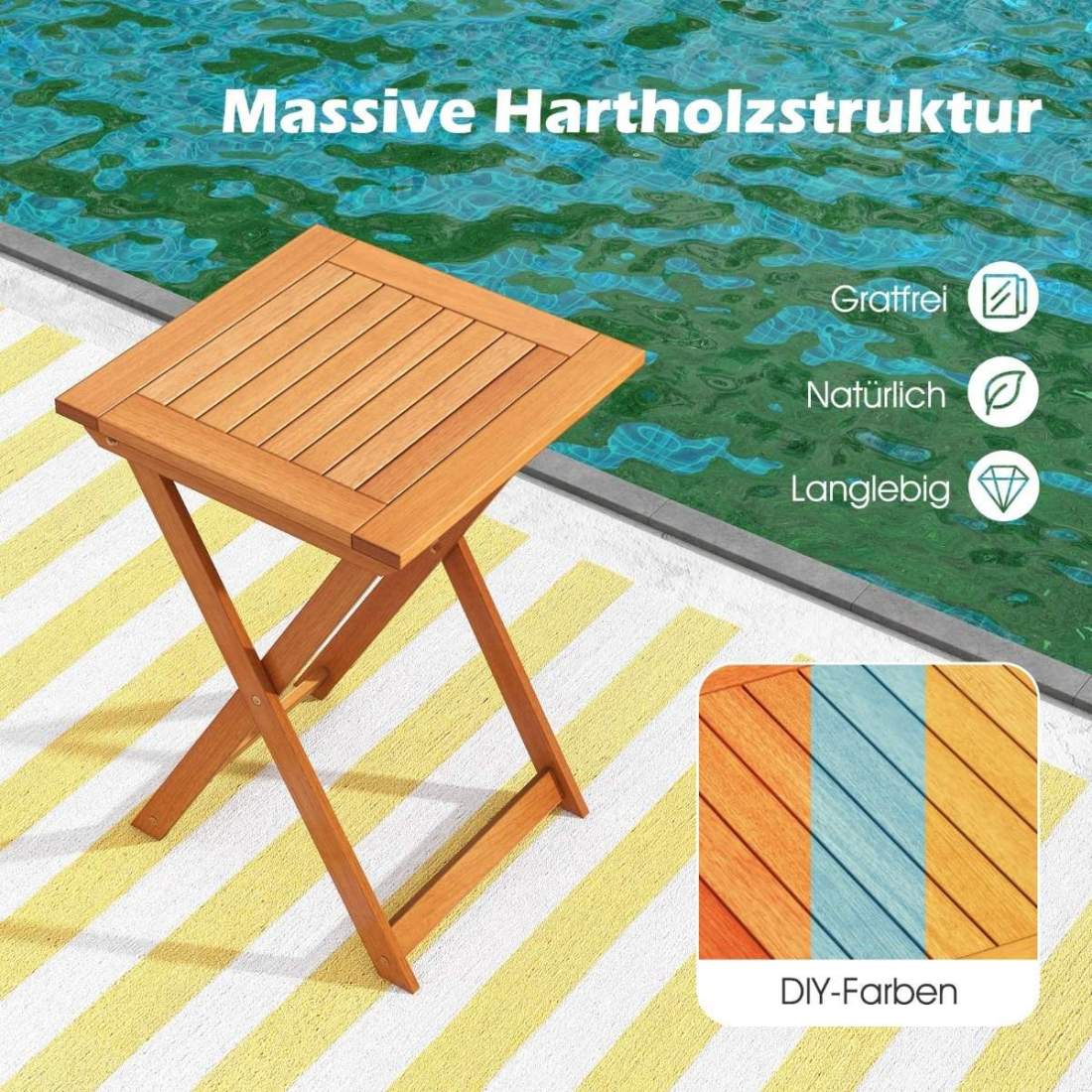 Trädgårdsbord hopfällbart väderbeständigt bistrobord av lövträ fällbart bord fyrkantigt träbord 50 x 50 x 73,5 cm naturligt | Hem & Hobby - Hem & Hushåll - Balkong | Pryloteket
