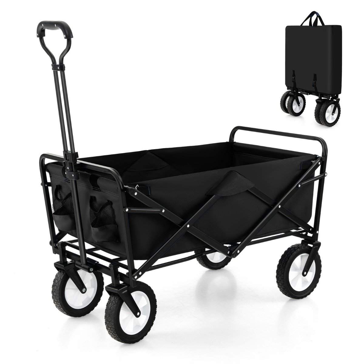 Hopfällbar handkärra med justerbart handtag och mugghållare rymmer upp till 68 kg för shopping, camping, svart | Elektronik - Tillbehör Mobil & Surfplatta - Mobiltillbehör - Mobilkablar - Tillbehör | Pryloteket