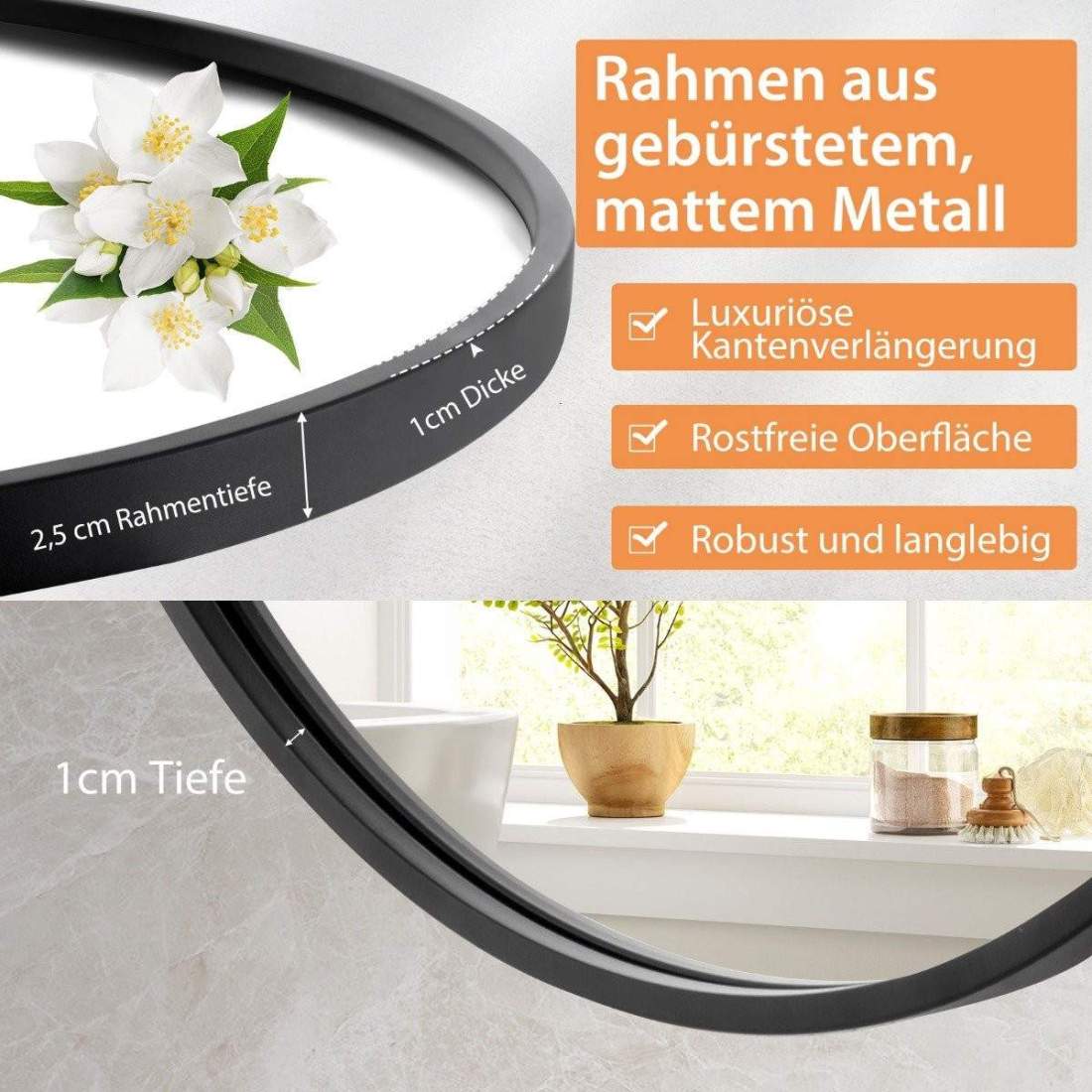 Badrumsspegel hängande spegel explosionssäker väggspegel badrumsspegel för badrum rund 61 x 61 x 2,5 cm | Elektronik - Kablar & Adaptrar - Splitters | Pryloteket