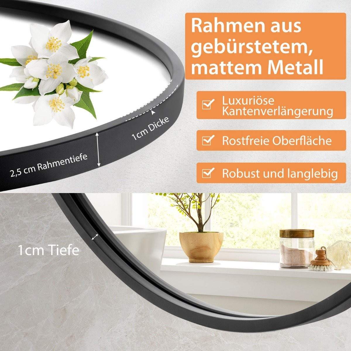 Kylpyhuonepeili riippupeili räjähdyssuojattu seinäpeili kylpyhuonepeili kylpyhuoneeseen pyöreä 61 x 61 x 2,5 cm