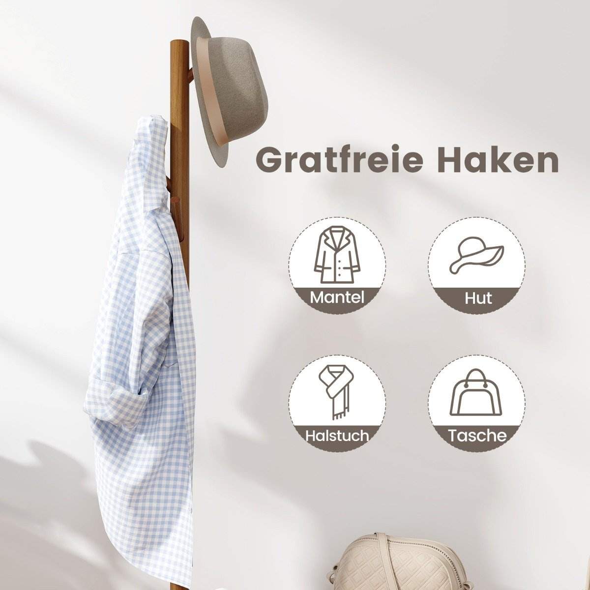 3 i 1 sidobord av massivt trä klädhängare med skobänk 76 x 43 x 168 cm brun | Hem & Hobby - Hem & Hushåll - Sovrum | Pryloteket