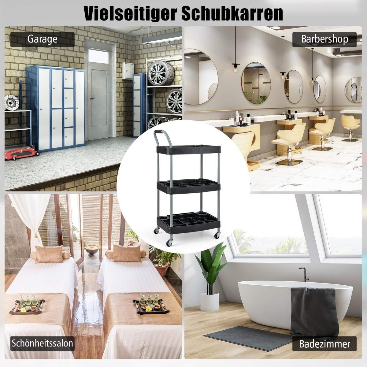 Værkstedsvogn med 3 niveauer værktøjsvogn med separate rum 59 x 45 x 107 cm sort