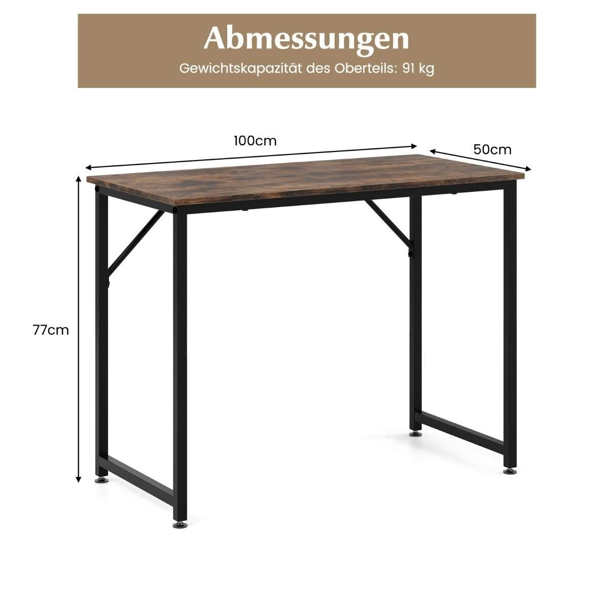 PC-bord med justerbara fotkuddar, kompakt datorbord, 100 x 50 x 77 cm, brun | Hem & Hobby - Hem & Hushåll - Sovrum | Pryloteket