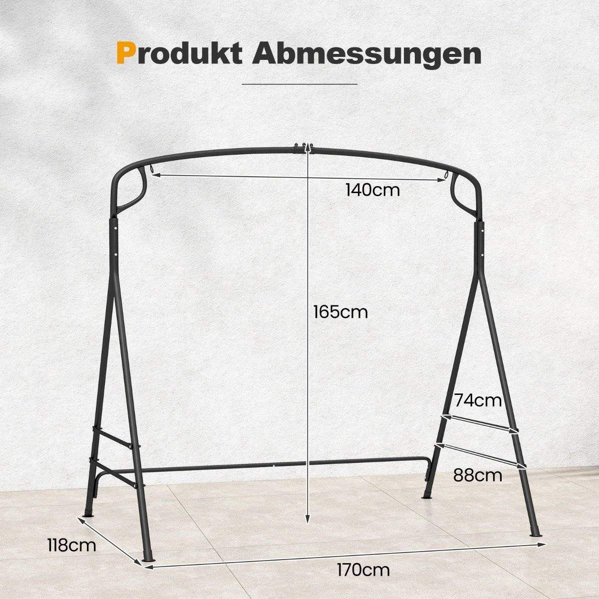 Metalgyngeramme med ekstra sidestænger og 2-rings design 170 x 118 x 165 cm