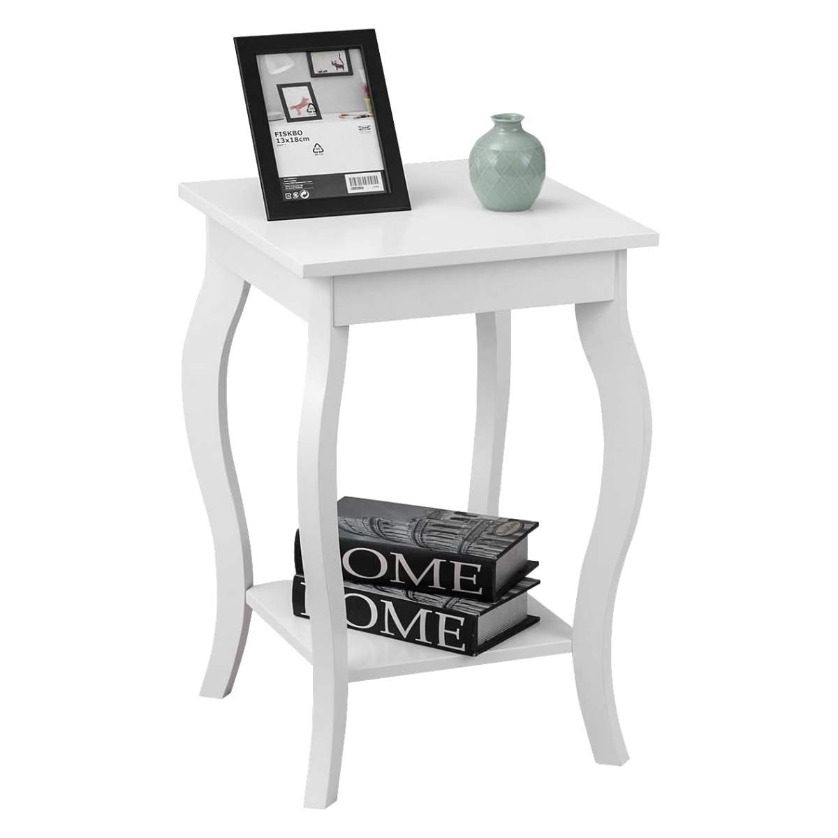 Sideborde med buede ben & 2 etagers hylder til stue hvid