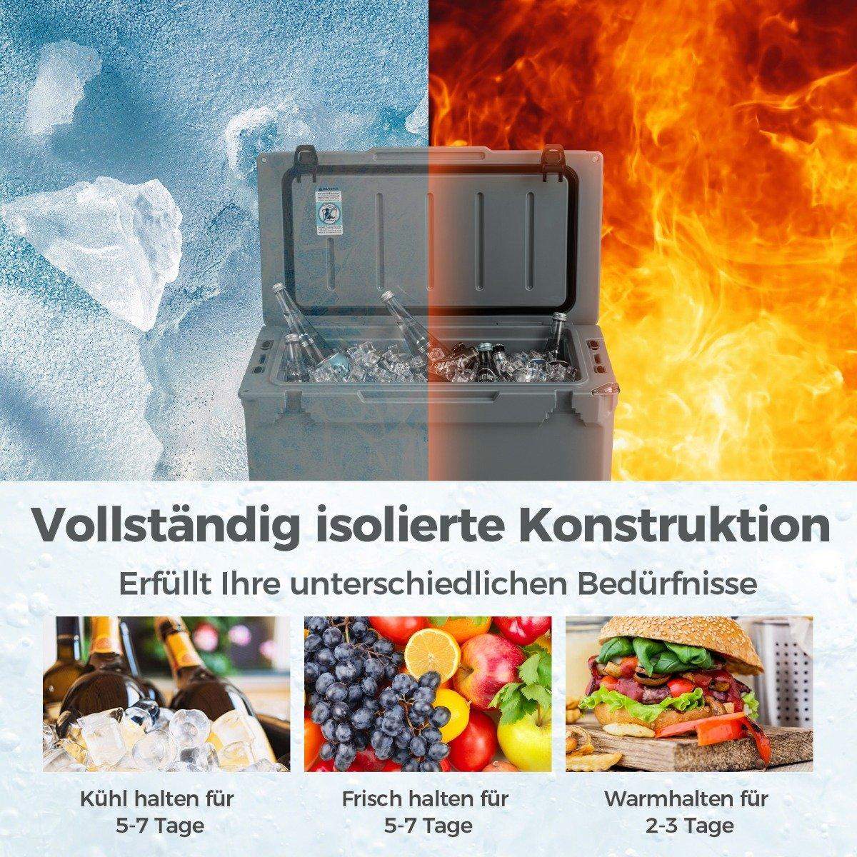 47L isoleret køleboks transportabel varmebeholder med flaskeåbner og afløbssystem 69 x 37 x 42 cm grå