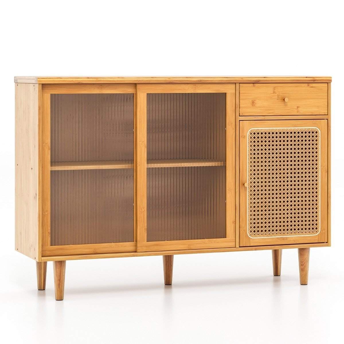 Moderne buffet skab med skydelåger lavet af hærdet glas rattan boho skænk