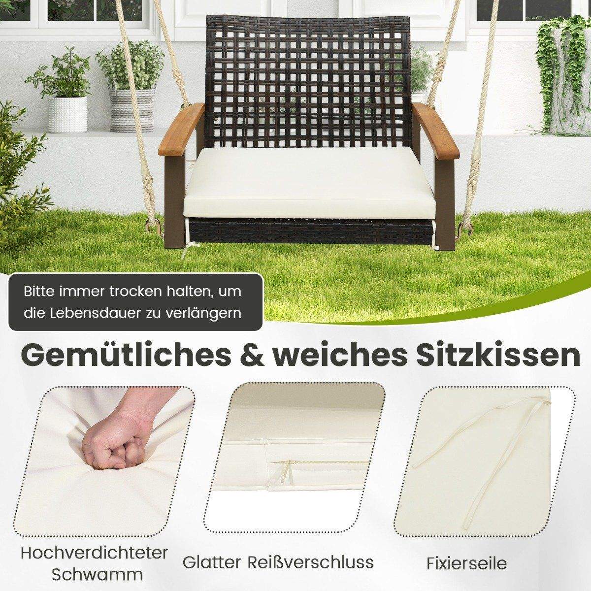 Verandagynge lavet af rattan enkelthængende sæde lavet af flet med sædehynde 81,5 x 70 x 53,5 cm
