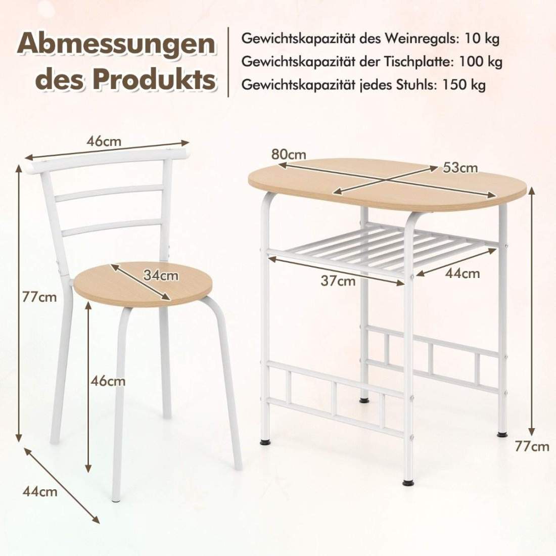 3 stycken Matgrupp köksbord & Stolar med vinställ, platsbesparande sittgrupp, matsalsgrupp, vit | Mode & Accessoarer - Kläder - Skor | Pryloteket