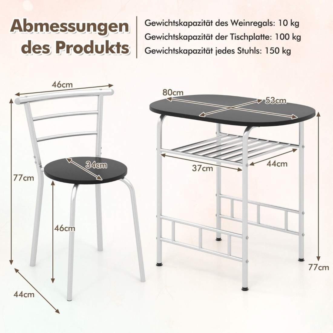 3 stycken Matgrupp köksbord & Stolar med vinställ Platsbesparande sittgrupp Matsalsgrupp silver | Mode & Accessoarer - Kläder - Skor | Pryloteket