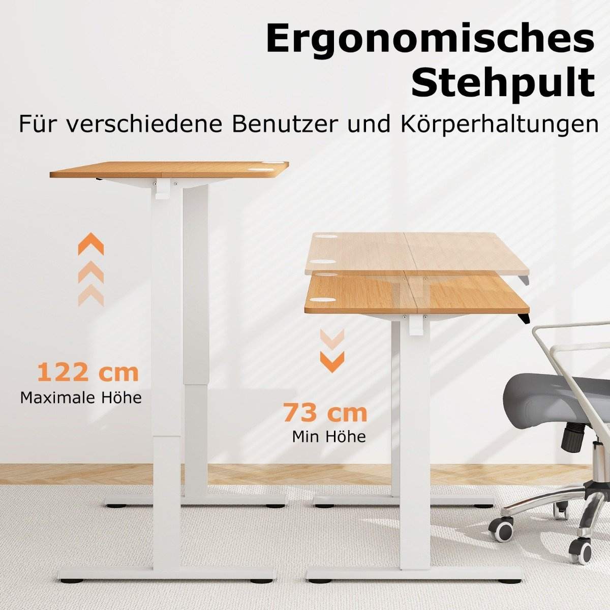 Højde Justerbart Skrivebord 120 x 60 cm Elektrisk Stående Skrivebord Rustik Natur + Hvid